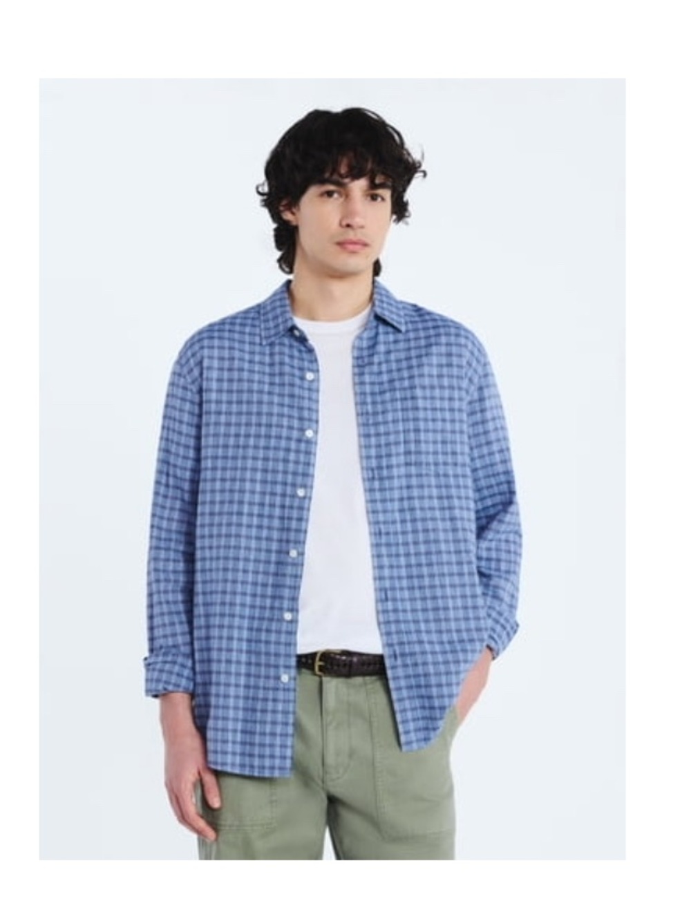 Blue Checked Men's Button-Up Shirt - Picture 1 of 4